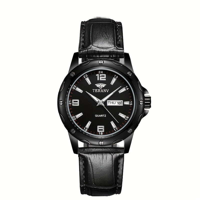 Elegant Men's Stainless Steel Quartz Watch - IPX7 High Quality, Luminous Hands, Date & Day Display, Business Casual Sporty Design for Everyday & Water Activities, Versatile Wristwatch, Sleek Strap Design, Glowing Markers