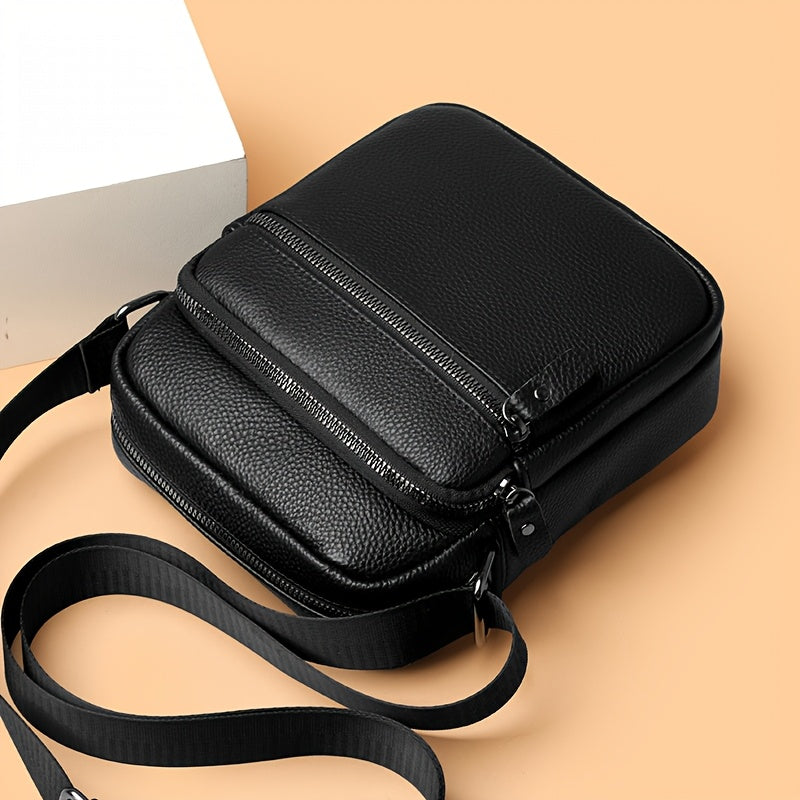 Men'S Genuine Top-Grain Leather Crossbody Sling Bag - Casual Style, Adjustable Strap, Large Capacity Shoulder Handbag for Going Out