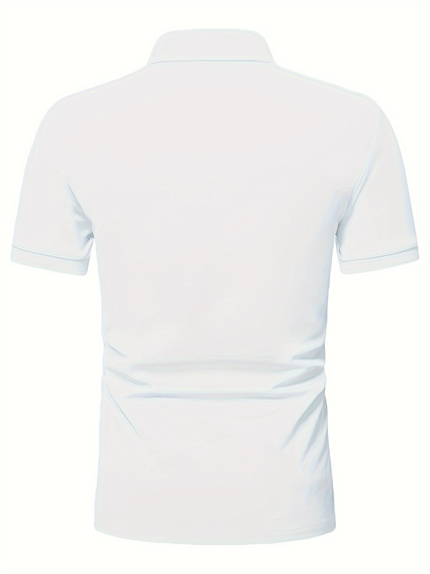 Casual Stretch Men's Solid Color Zipper Lapel Golf Shirt, Male Summer Streetwear