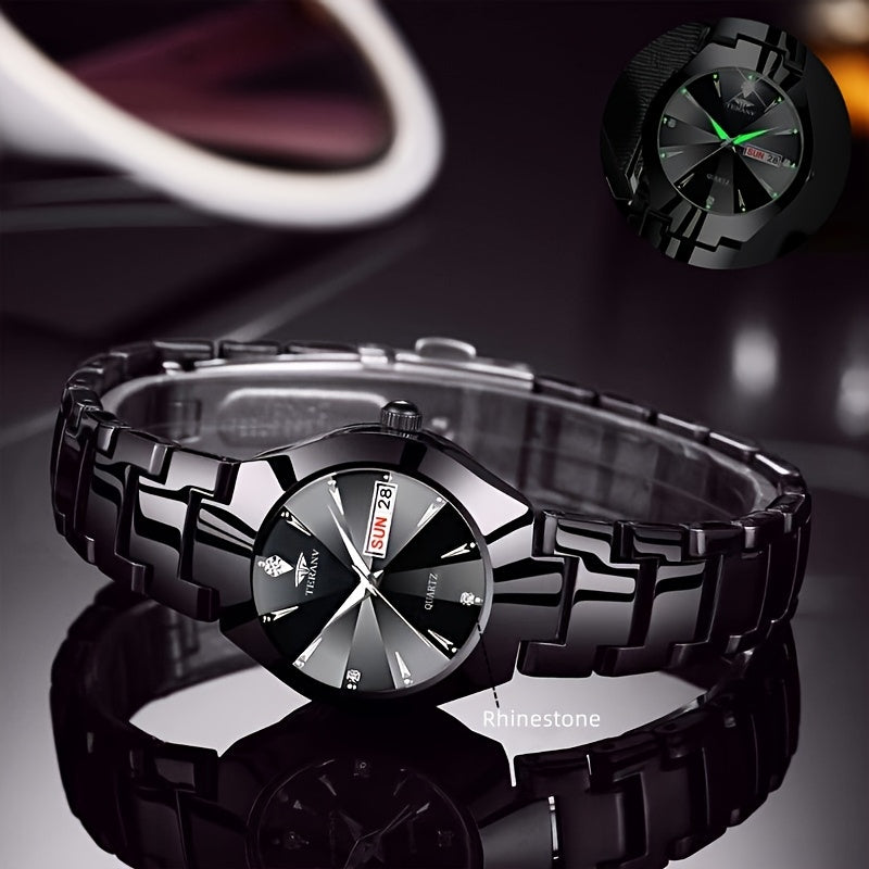 1 New Fashionable Quartz Ladies' Watch with Date Display - Black Dial, Luminous Hands & Markers, Stainless Steel Band, Casual Style, Travel & Business Use, Casual Style Watch | Minimalist Design | Quartz Movement