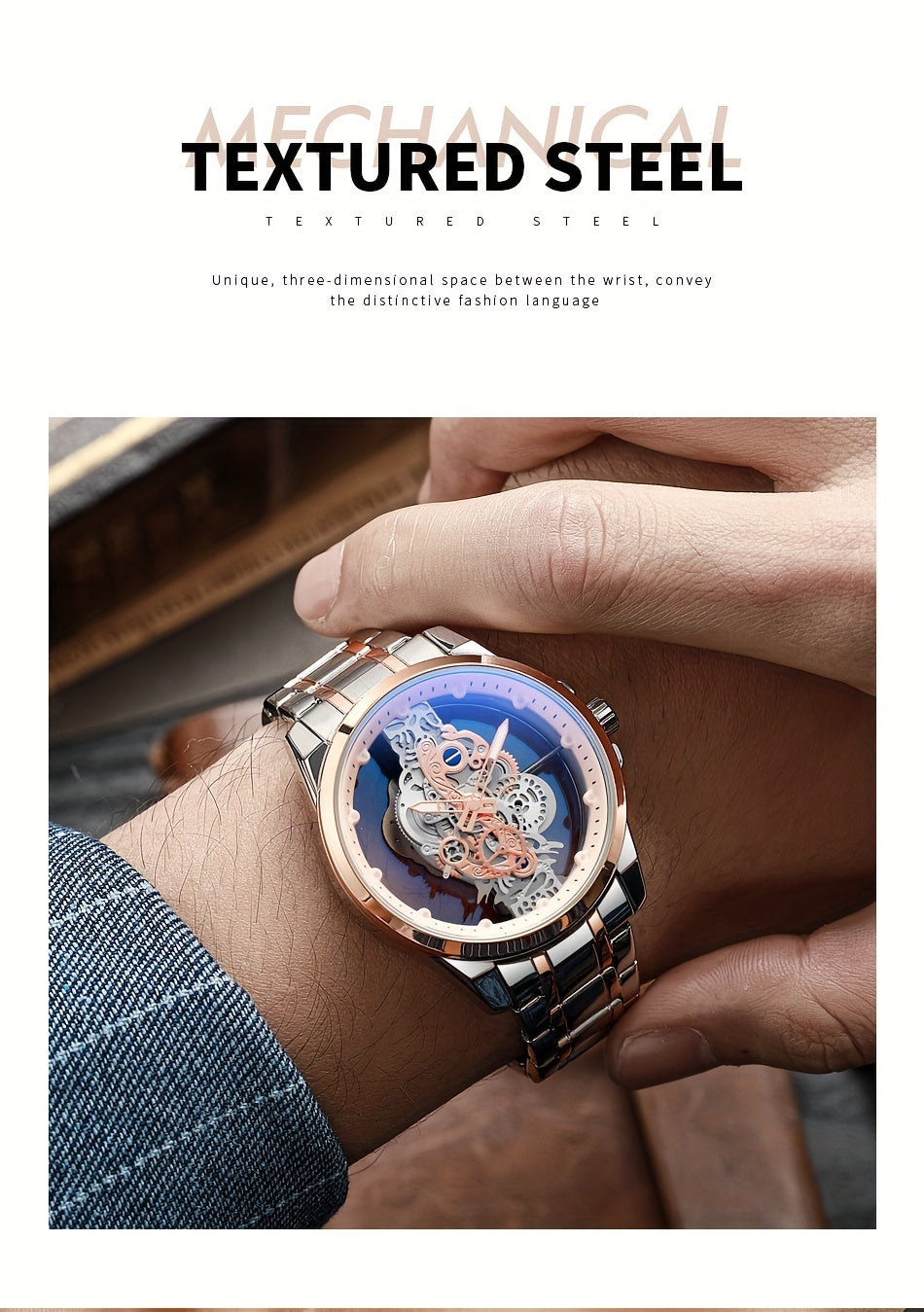 TPW Men's Rose Golden Skeleton Luminous Quartz Watch - Glamorous Luxury Wristwatch with Exposed Movement, Comfortable Metal Band, Father's Day Gift for Him, Luxury Men's Watch | Romantic Watch Design | Rose Golden Finish