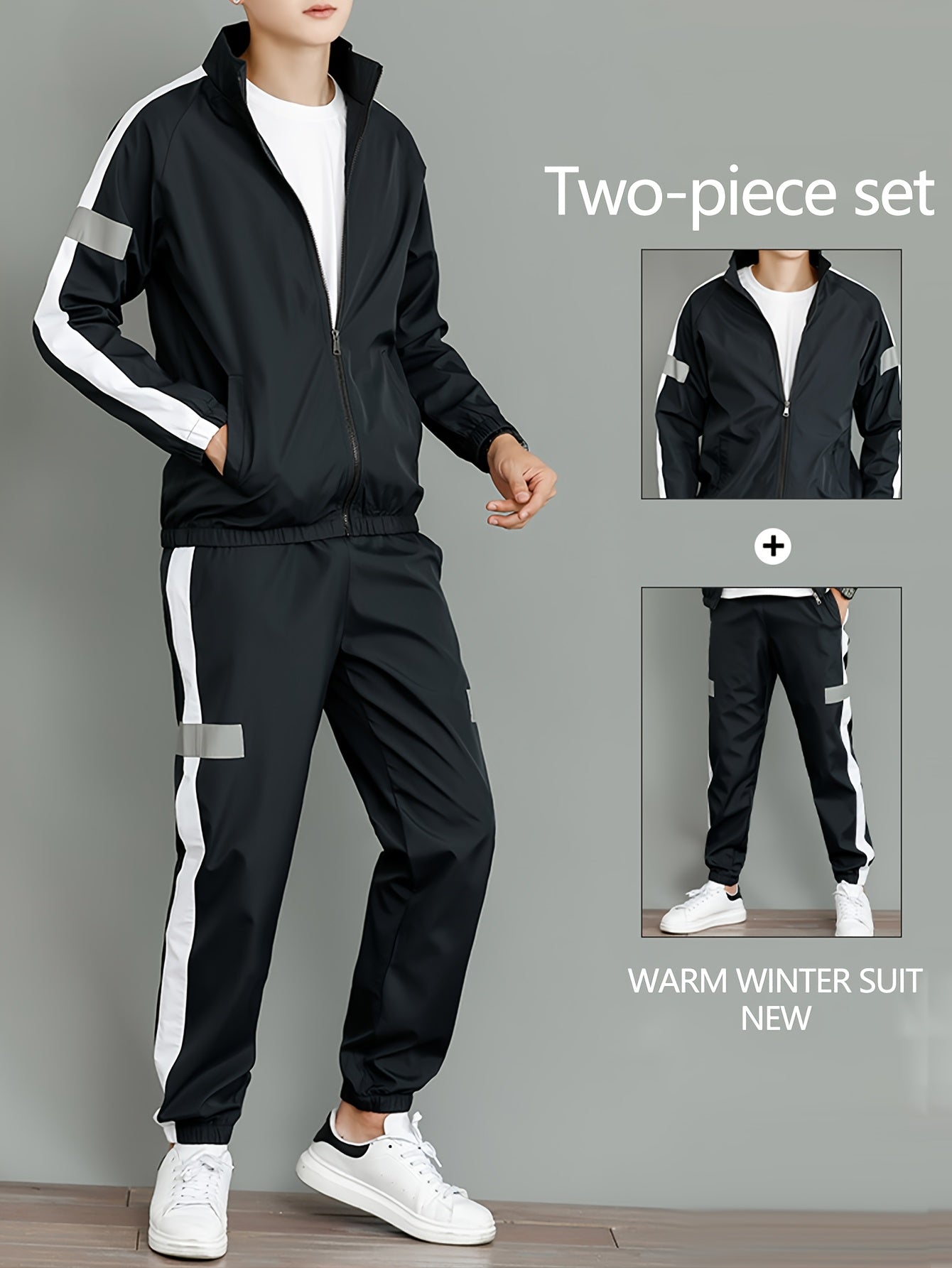2pcs Men's Spring/Autumn Casual Long Sleeve Sportswear Set with Stand Collar