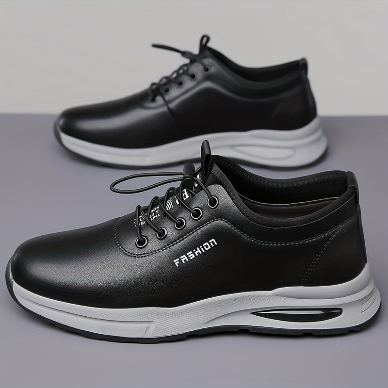 Men's Fashion Sneakers - Lightweight, Breathable Casual Shoes with Soft Rubber Sole, White & Black Design, Comfortable Low-Top Lace-Up Style for Casual Attire