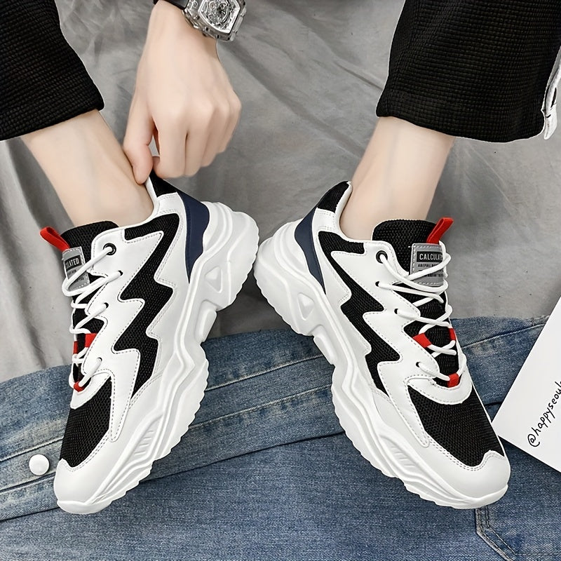 Men's Casual Sports Sneakers with Lace Closure, Breathable Mesh Upper, Solid Color, Low Top, Fabric Insole, EVA Sole, PU and Mesh Material, Ideal for Running, Exercise, Hiking, and Daily Wear