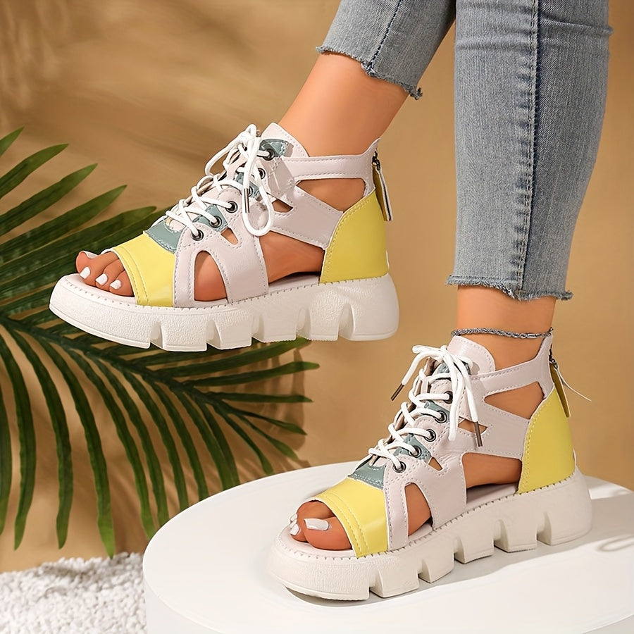 Women's Retro Thick Sole Zipper Strap Sandals Fashionable Open-Toe Casual Loafers New Summer Style College Breathable Casual Shoes