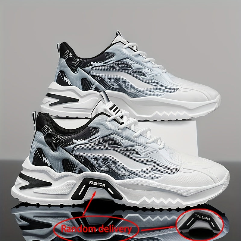 Men'S Breathable Mesh Casual Business Shoes - Low-Top Lace-Up Sneakers with Cushioned PVC Sole, All-Season Comfort for Daily Wear, Sports & Office, Grey/Black/White Design, Shoes Sneakers, Sleek Sporty Look, Comfortable Fabri