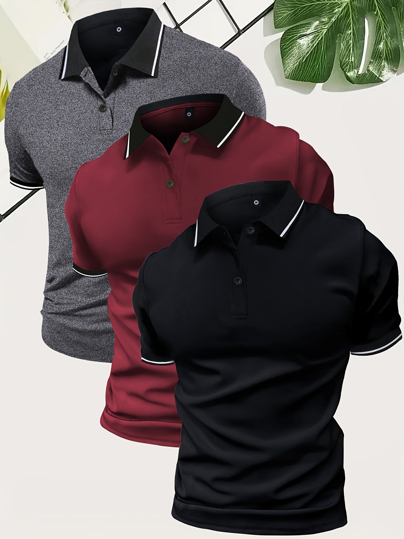 3Pcs Breathable Regular Fit Golf Shirt, Men's Casual V-Neck T-Shirt Short Sleeve For Summer, Men's Clothing