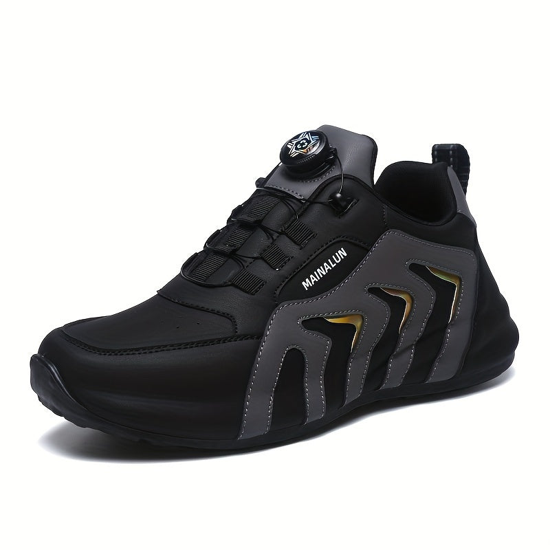 Men's Striped Casual Shoes Rotary Buckle Comfy Durable Outdoor Jogging Hiking Fishing, All Seasons