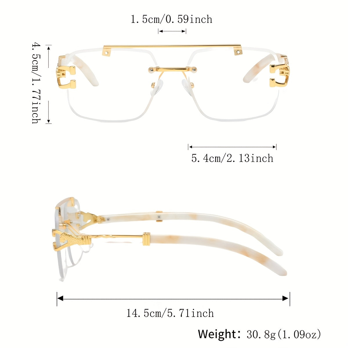 One Pair of Men's Metal Square Frameless Double Bar Vintage High-Quality Exquisite Lightweight Fashion Glasses Suitable for Daily Wear