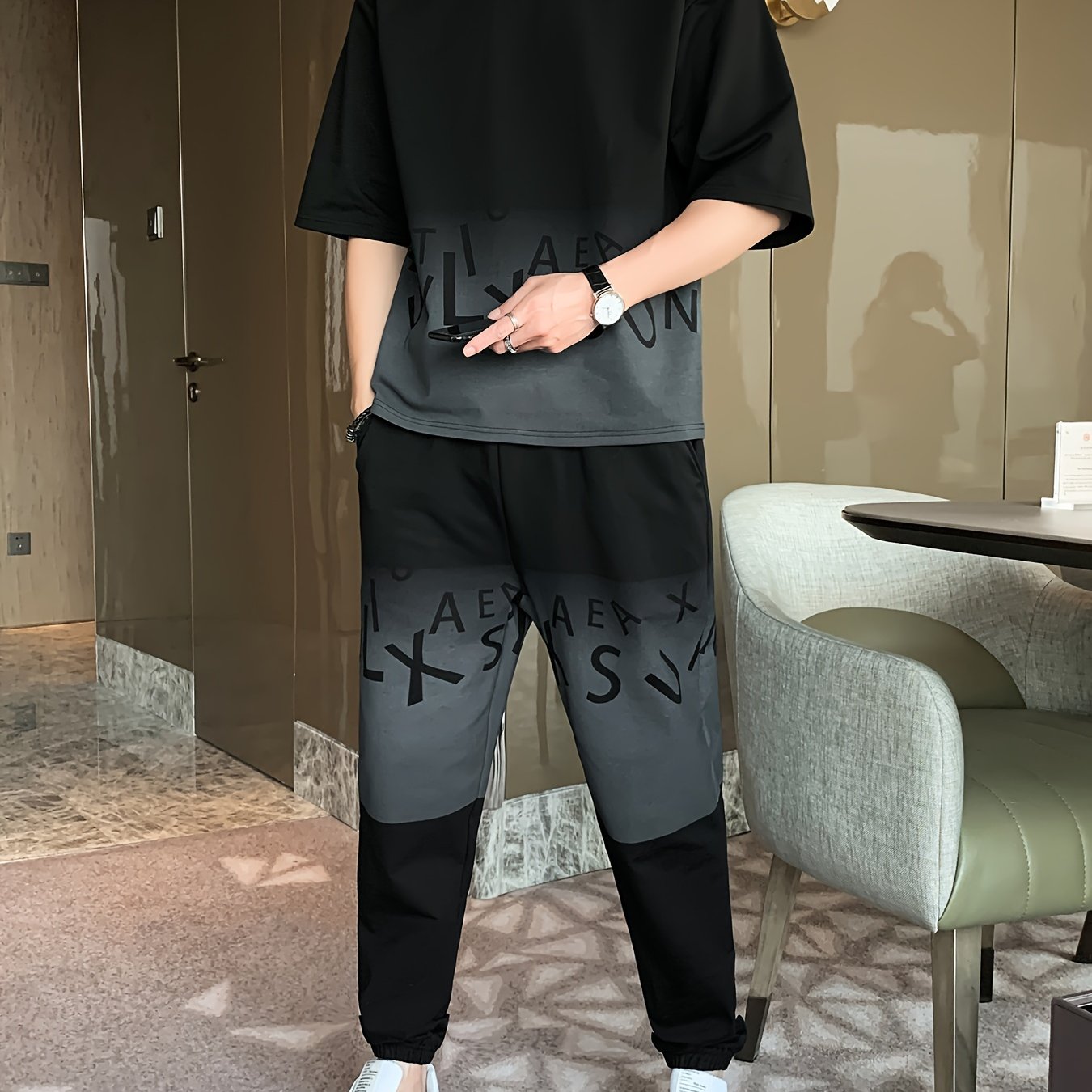 Men's Summer Casual Cotton Blend Outfit Set - Gradient Color Short Sleeve T-Shirt & Stylish Drawstring Shorts, Machine Washable
