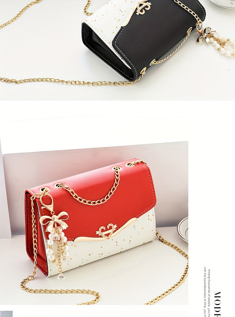 A Festive Mini Shoulder Bag with Shiny Details - Made of PU Material, Lightweight, Featuring an Adjustable Strap And Magnetic Closure, Perfect for Gifting to Family And Friends During The Holidays.