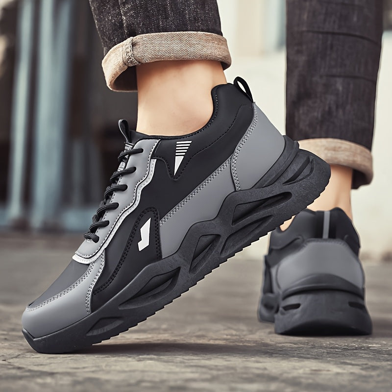 Men's Retro Sporty Casual Sneakers - Low-Top Breathable PU Upper, Cushioned EVA Insole & Durable PVC Outsole - All-Season Comfort for Daily Wear, Running & Casual Outings - Black