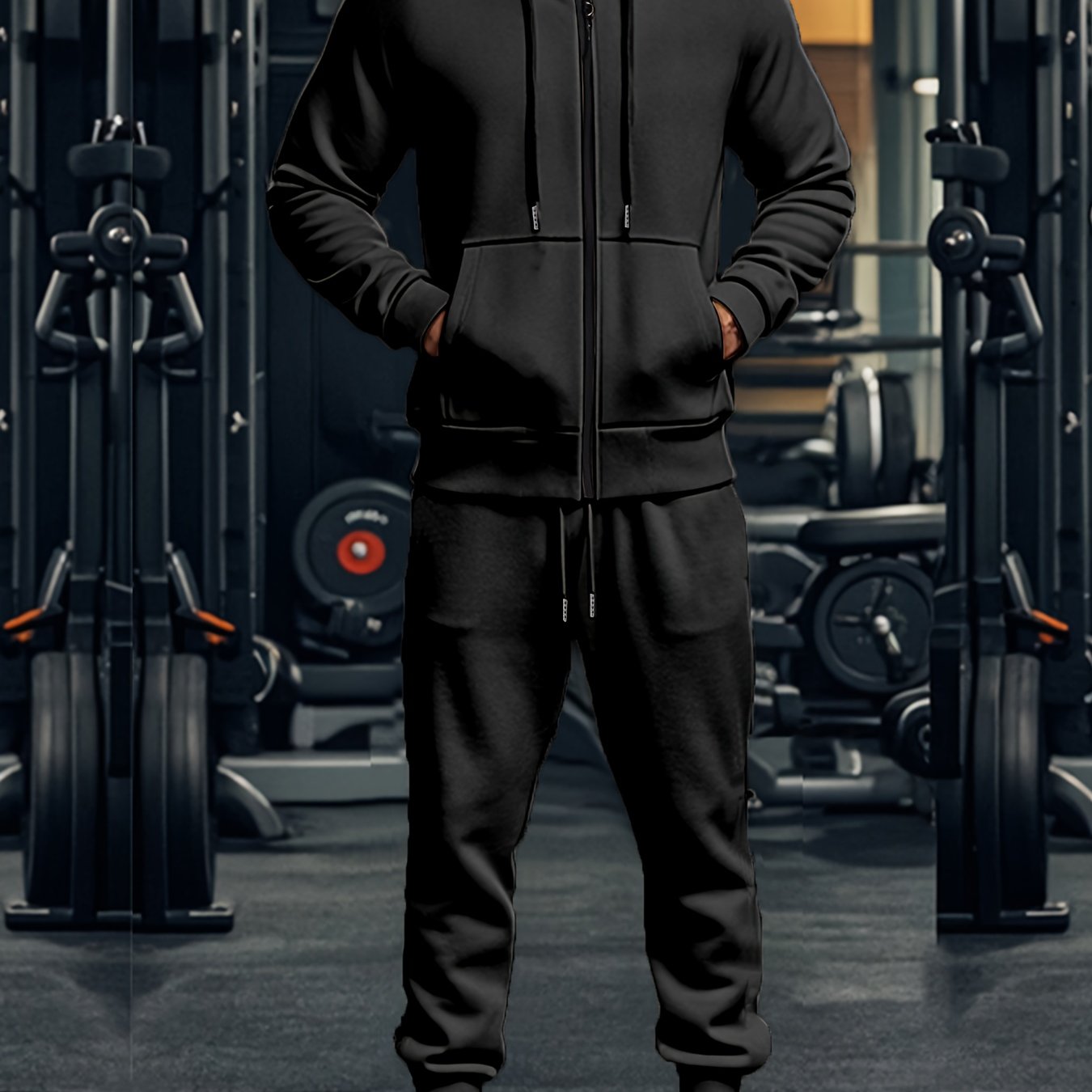 2pcs Men's Solid Color Hooded Long Sleeve Sweatshirt + Pants Set, Casual Co-ord Sports Fitness Set