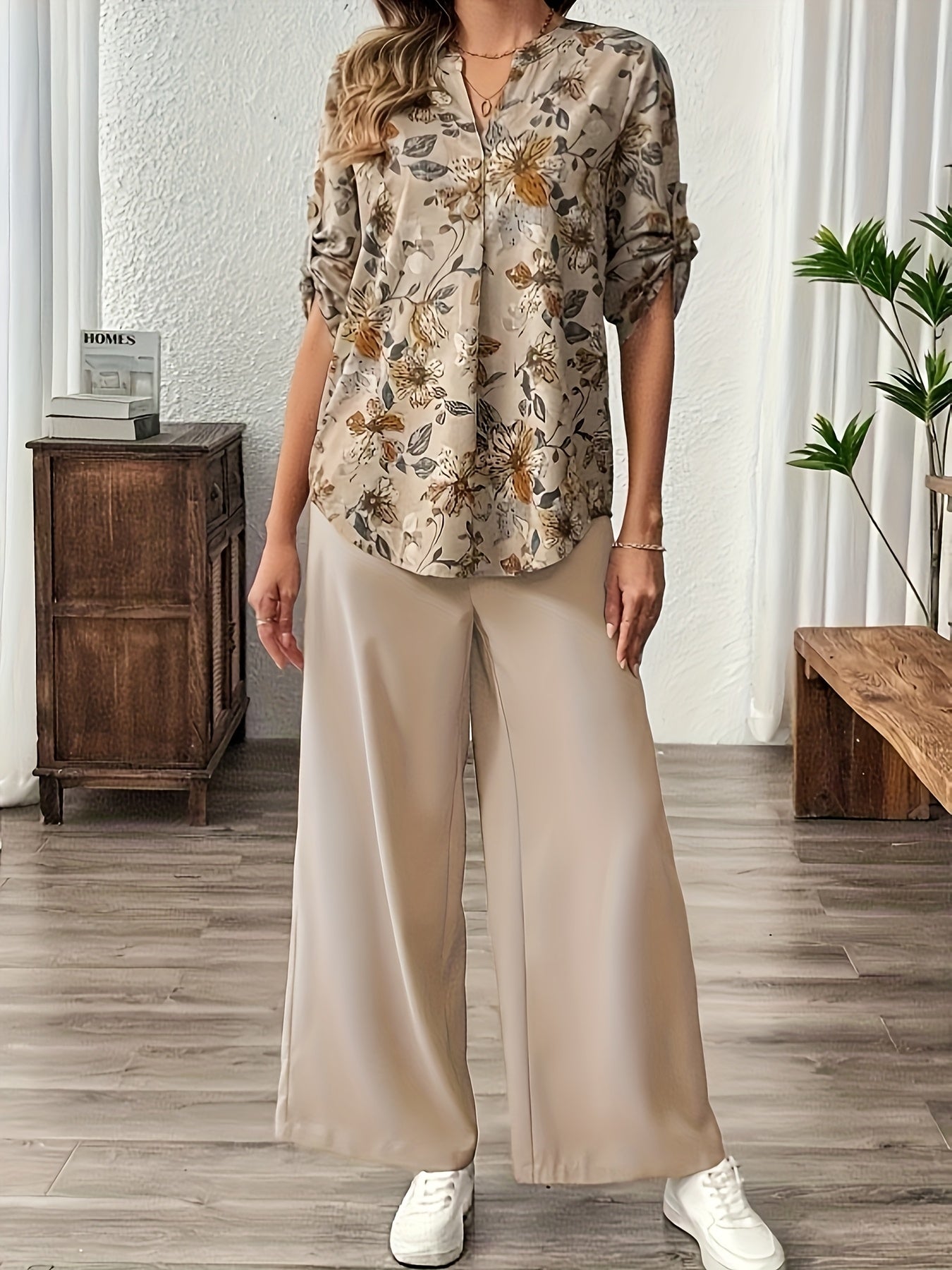 Women's Floral Print Top and Pants Set
