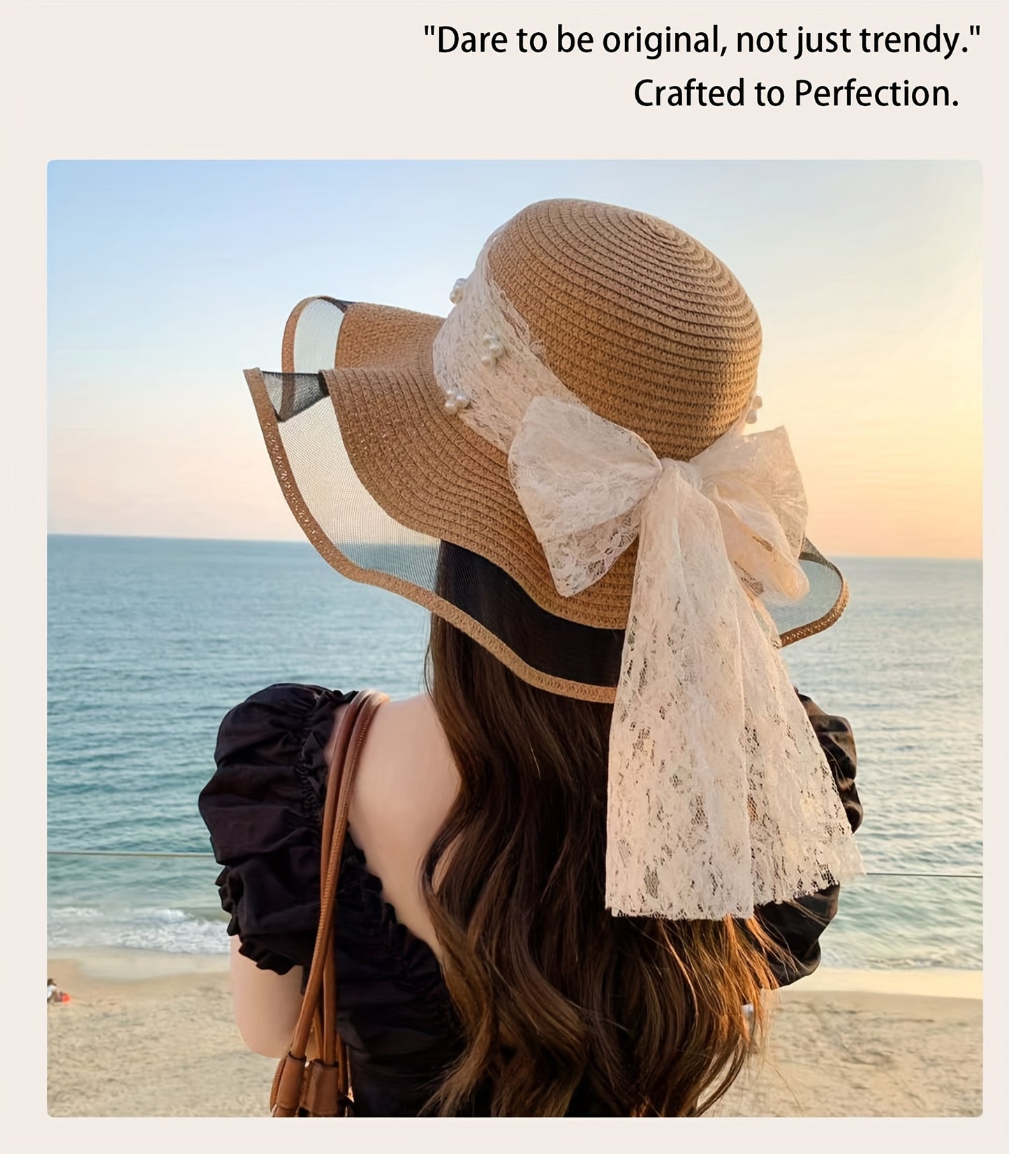 Women'S Elegant Straw Sun Hat with Lace Bow & Mesh Brim - Foldable, Breathable Beach Hat for Summer, Black Ruffled Sleeve Design, Perfect for & Stylish Outfits, Beach Accessories