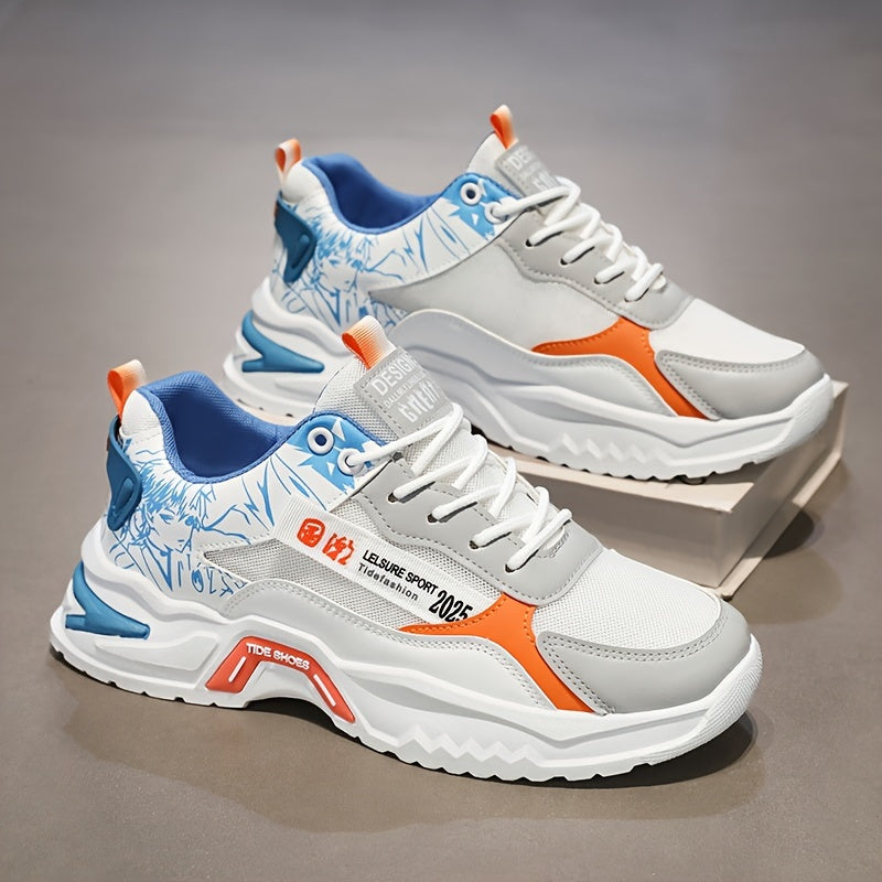 Men's Versatile Color Block Skate Sneakers - Comfortable, Non-Slip, Durable Lace-Up Canvas Shoes with Rubber Sole for All Seasons