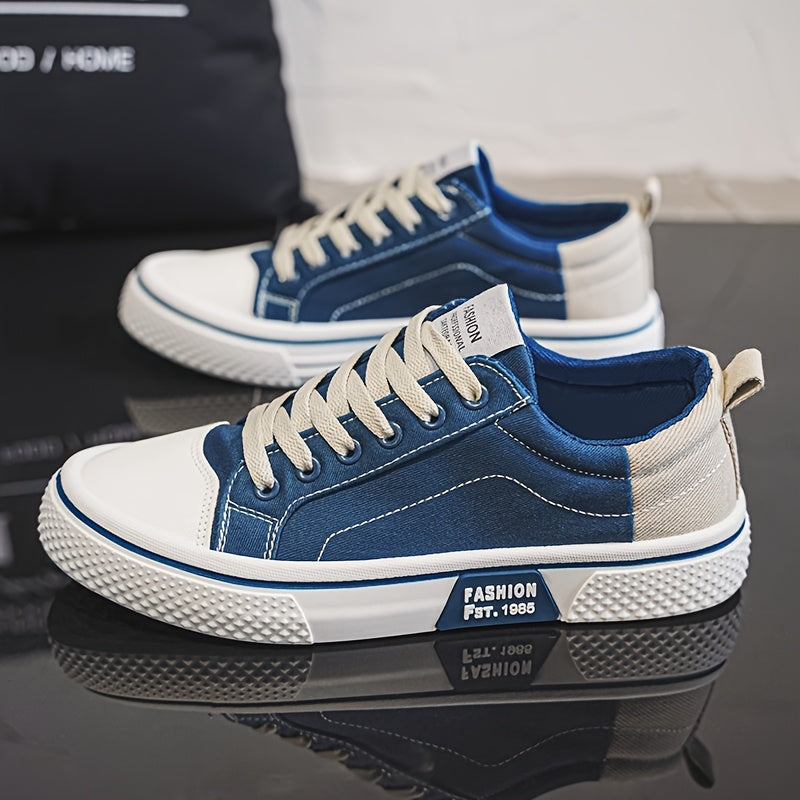 Men'S Breathable Fabric Casual Canvas Shoes, Low-Top Lace-Up Outdoor Sneakers, Trendy Skate Shoes.