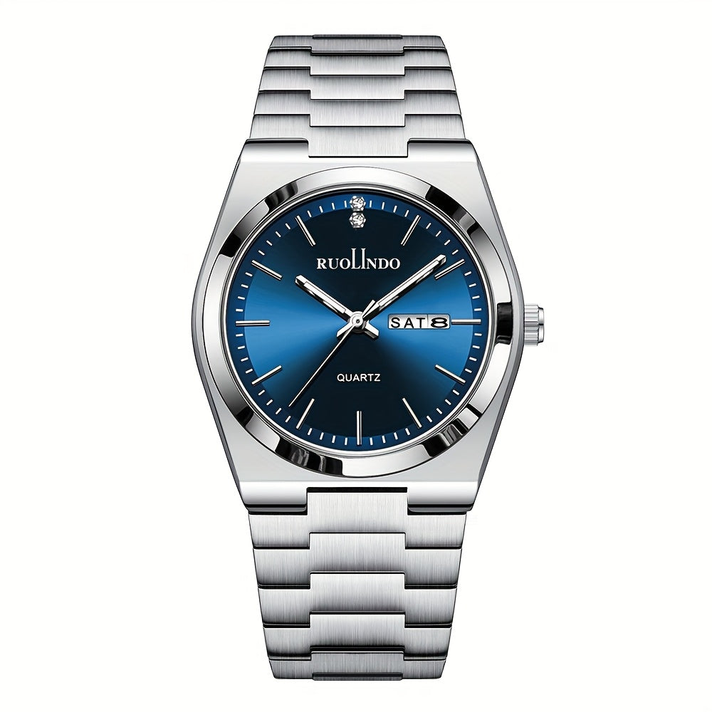 Business Casual Watch | Unisex Slim Quartz Watch | Stainless Steel Band | Date & Day Display | Durable Alloy Case | Elegant Pointer Design | Ideal for Office & Casual Wea