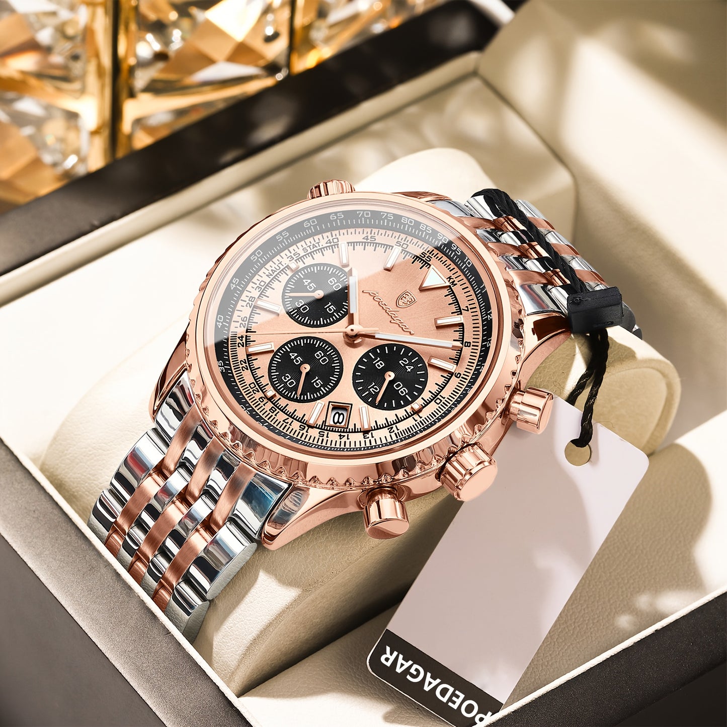 Berda Tomato Business Dominant High-end Luxury Stainless Steel Watch Waterproof Luminous Calendar Quartz Men's Watch, POEDAGAR