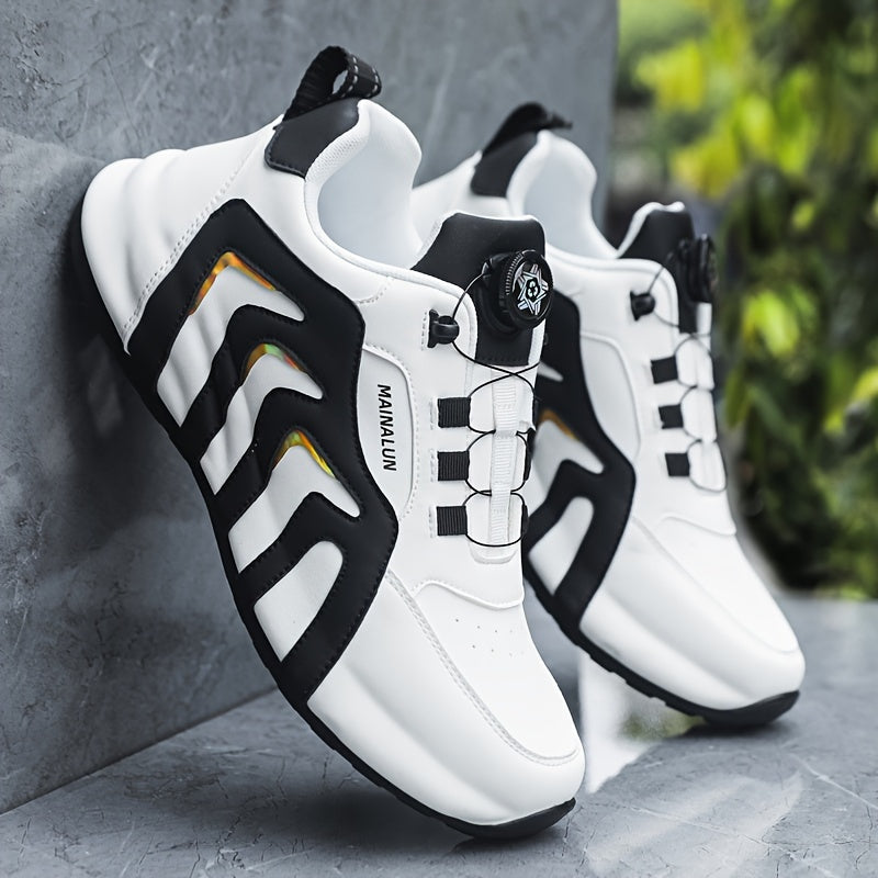 Men's Striped Casual Shoes Rotary Buckle Comfy Durable Outdoor Jogging Hiking Fishing, All Seasons