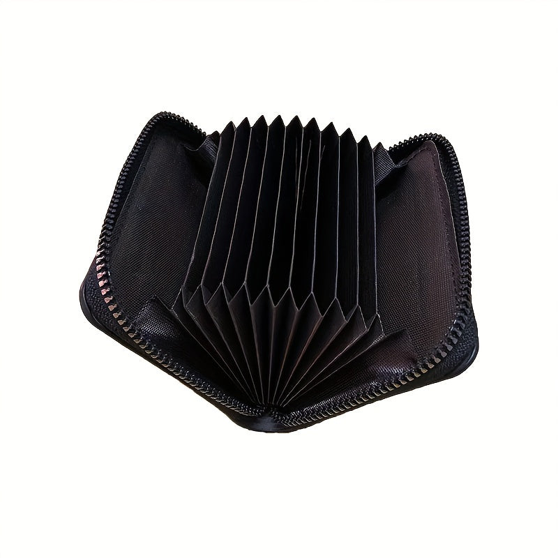 1pc Men's Anti-theft Accordion Card Holder, Multi-functional Zipper Small Wallet, Suitable For Office Workers