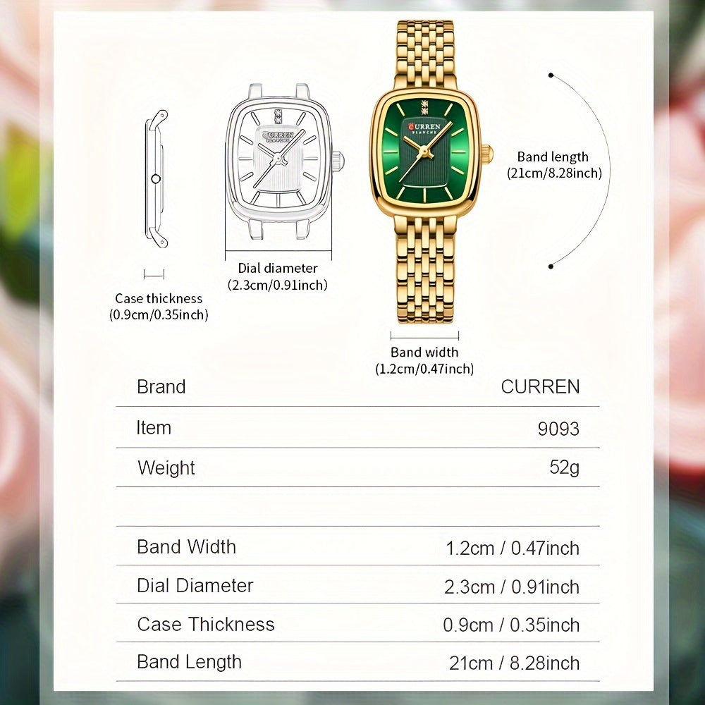 CURREN Women's Watch Original Brand Stainless Steel Strap New Square Subdial Fashionable Casual Business Quartz Analog