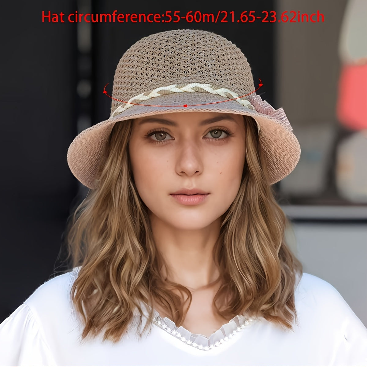 1pc Elegant Women's Floral-Decorated Straw Hat - Breathable Hollow Fisherman Sun Hat with Wide Brim, Jacquard Beige & Brown Summer Beach Hat for Outdoor Travel, Casual Outings & Daily Wear, Fishing Hat, Decorative Bow Accent,