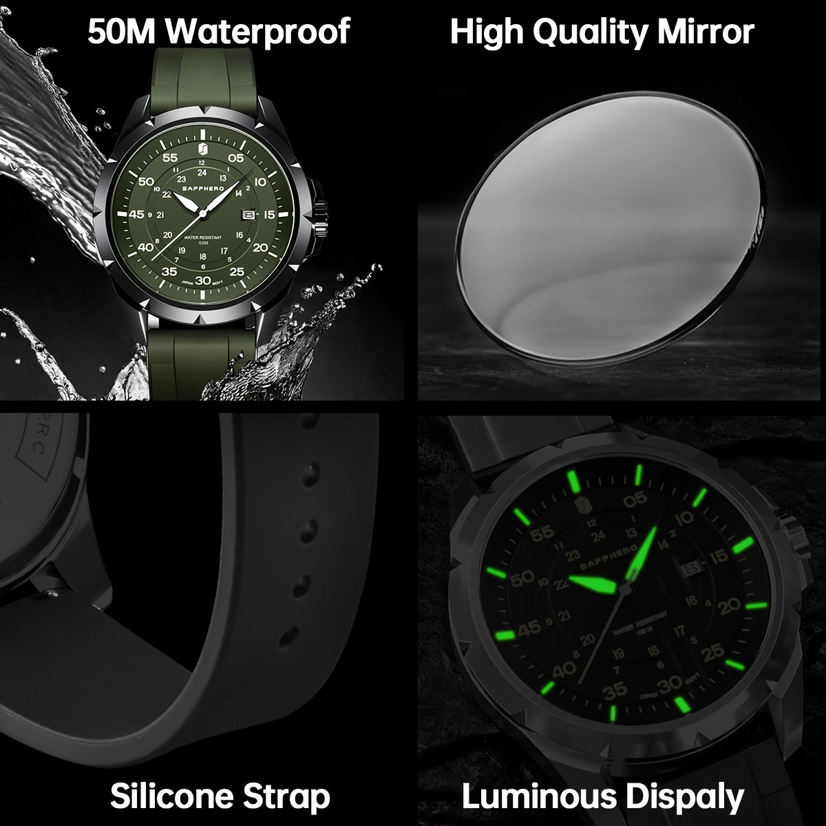 SAPPHERO Men's Luxury Watch - Stainless Steel Case & Band, 50m Waterproof, Analog Display with Date Window, Everyday & Formal Watch for Swimming, Business, Gifts - Affordable Luxury Wristwatch, Business Wristwatch, Sporty Ele