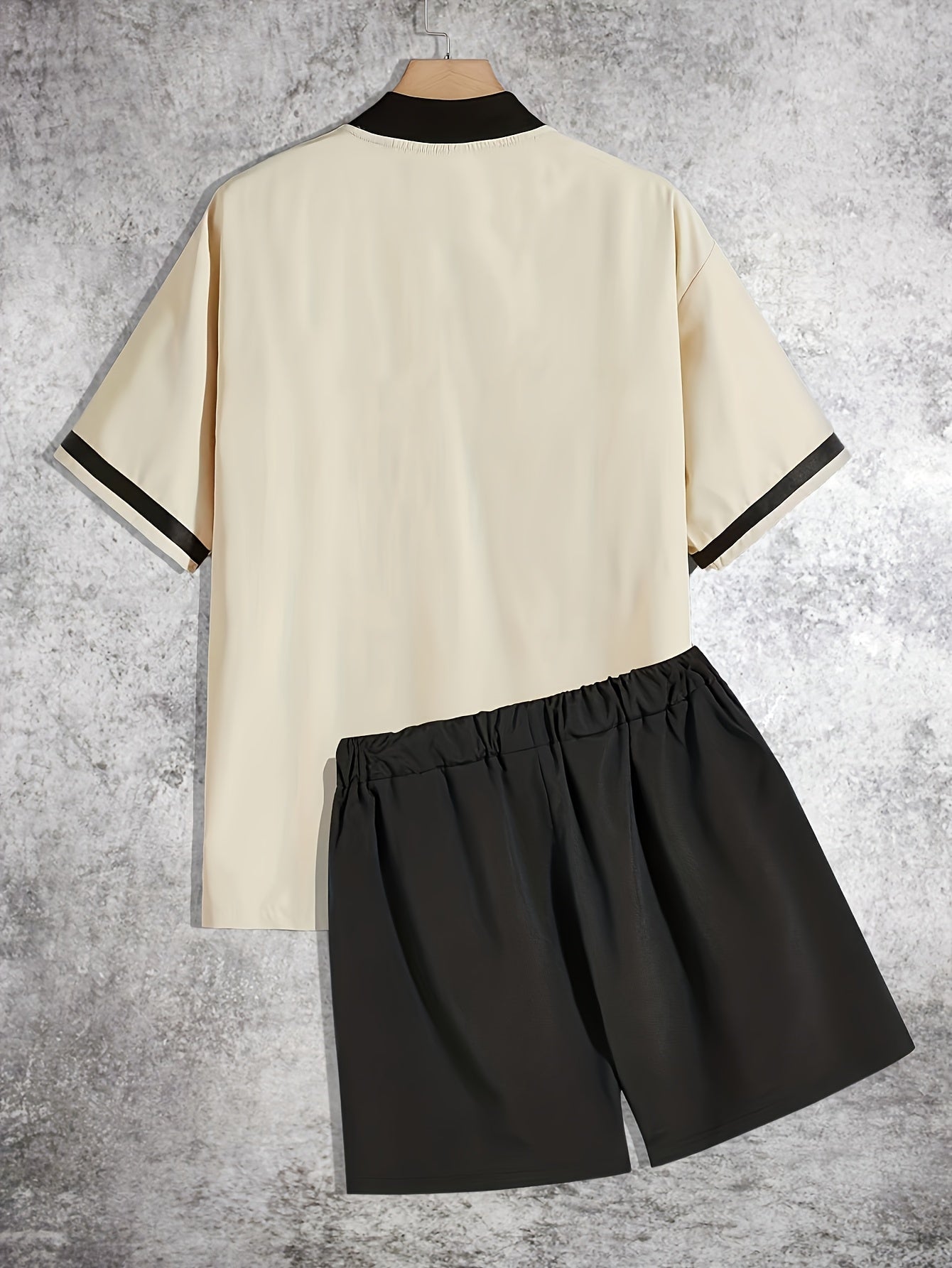 Men's Chicago Letter Print Casual Short Sleeve Baseball Shirt with Printed Webbing + Drawstring Shorts Two-Piece Set