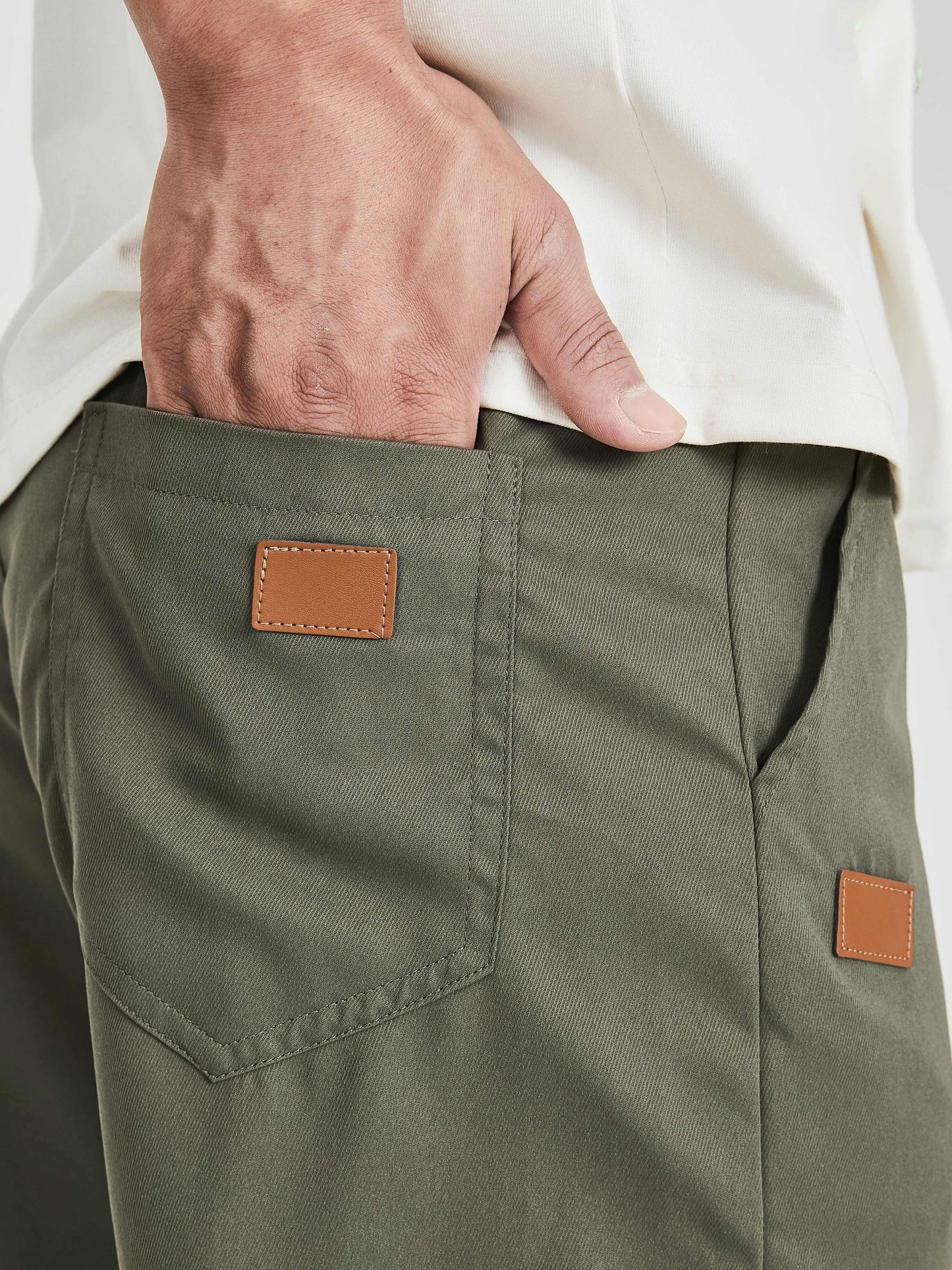 Men's Solid Color Drawstring Cargo Pants - Casual, Loose Fit with Multiple Pockets, Machine Washable