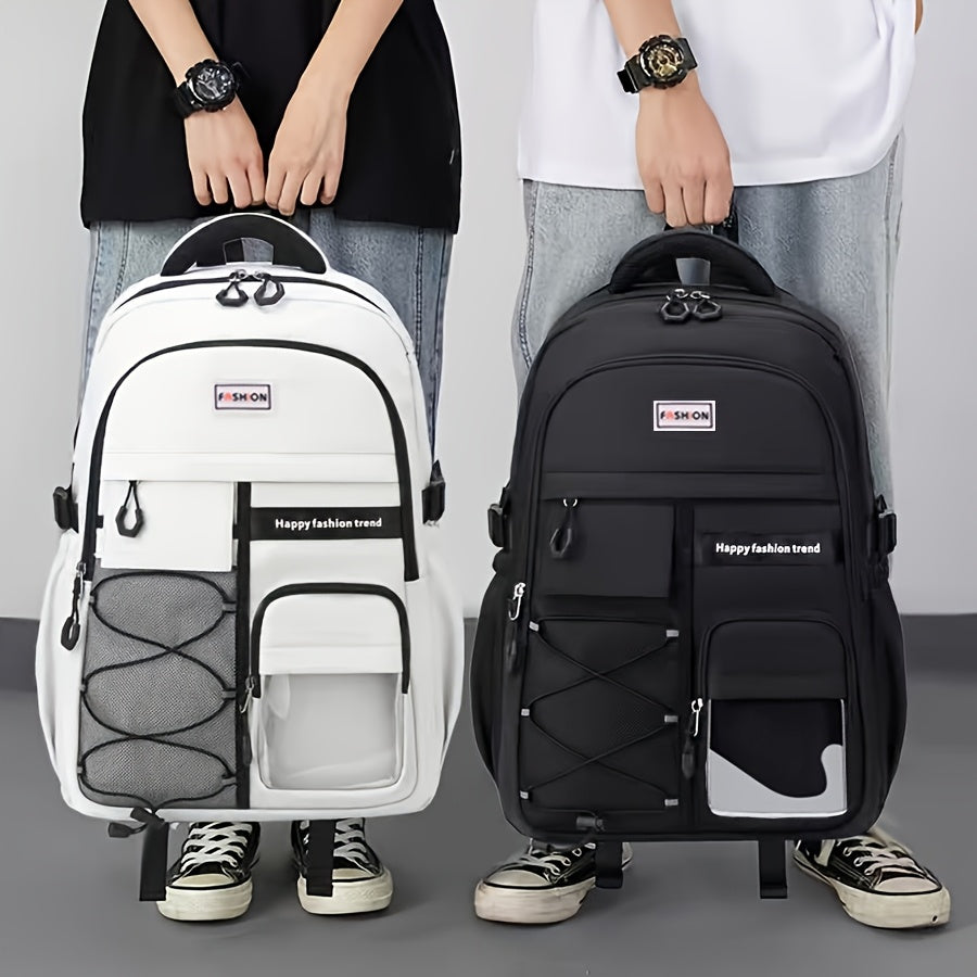 Large Capacity Backpack Set 3pcs, Polyester Lined, Spliced, Adjustable Shoulder Straps, Zipper Closure, Lightweight, Casual Style, for Going Out