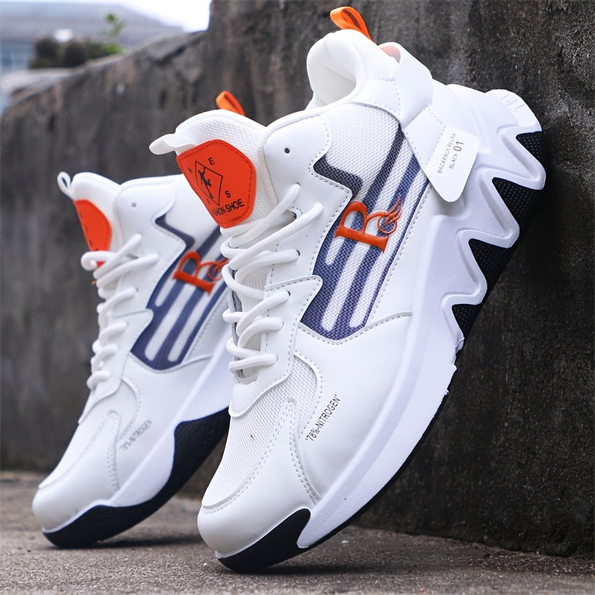 Breathable Men's Running Shoes with Anti-Slip EVA Sole, Lightweight Low-Top Sneakers for Casual Wear and Light Exercise, White with Orange Accents, Comfortable Fabric Upper and Durable PVC Insole, Versatile Sneakers | Stylish