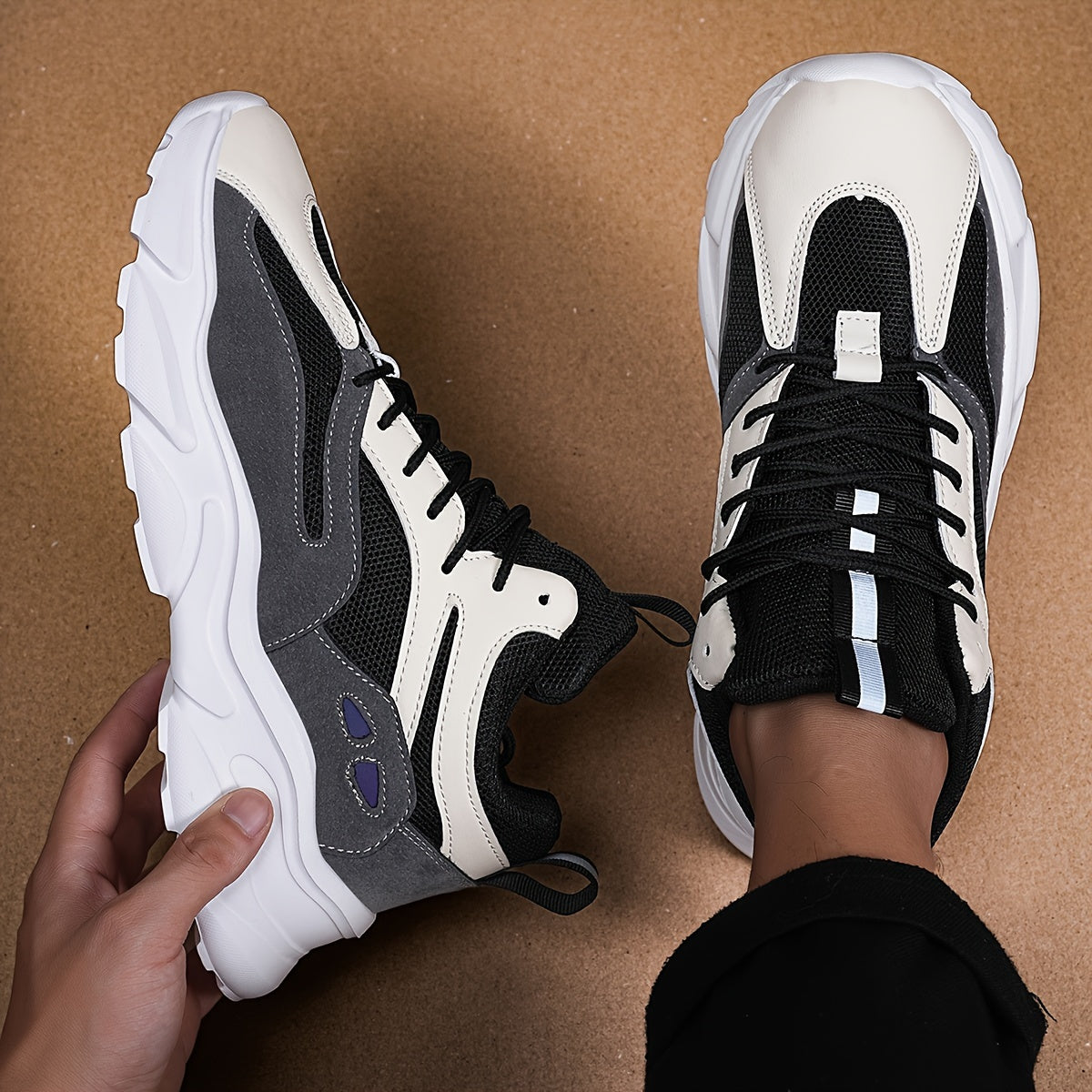 Men's Comfortable Breathable Fashion Sneakers - Stylish Two-Tone Casual Sneakers, Durable Non-Slip EVA Sole, Lace-Up, Low-Top for Everyday & Streetwear
