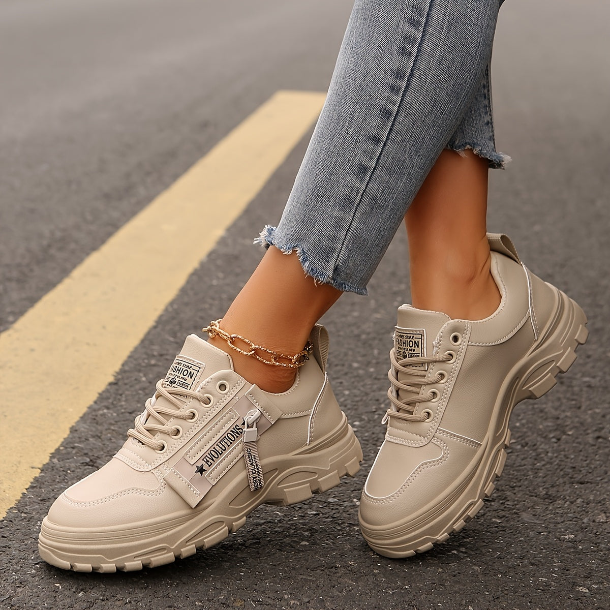 Women'S Breathable Knit Sneakers - Lightweight Thick Sole Casual Walking Shoes in White & Black, Synthetic Cover Upper with Rubber Outsole, Lace-Up Low-Top Design for Indoor/Outdoor, Travel, Beach & Shopping - Cute Gift for M
