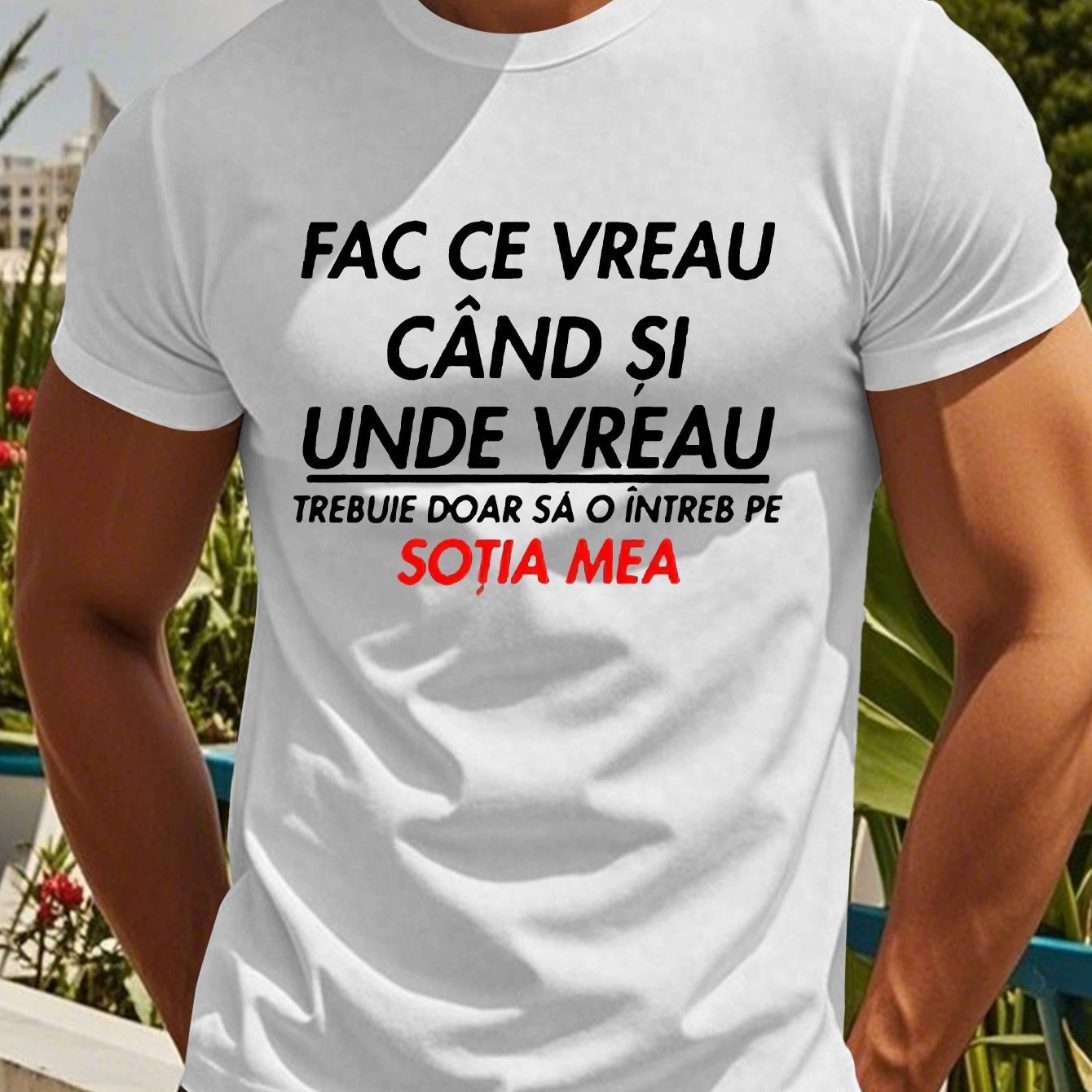 Men's Romanian Quote Short Sleeve T-Shirt - "Face Ce Vreau Cand Si Under Breath" Print, Lightweight Polyester, Casual Summer Top, Round Neck, Machine Washable, Machine Washable Tee | Bold Text Tee | Lightweight Material