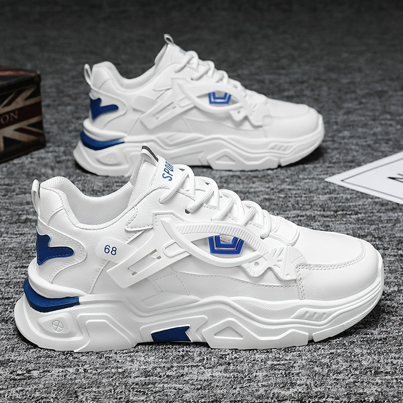 Men'S Stylish High-Top Sneakers - White with Blue Accents, Lace-Up Casual Shoes for Daily Wear, All-Season Comfort, Casual Footwear | High Top Sneakers | Durable Footwear