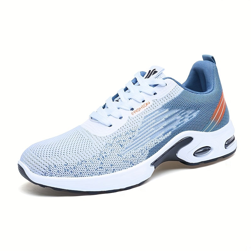 All-Season Breathable Knit Men'S Shoes with Cushioning Air Cushion for Sports, Lightweight And Soft Elastic Running Fitness Shoes, Versatile for Daily Commuting, Lace-Up, Low Top, Fabric Upper, Fabric Inner, PVC Sole, Fabric