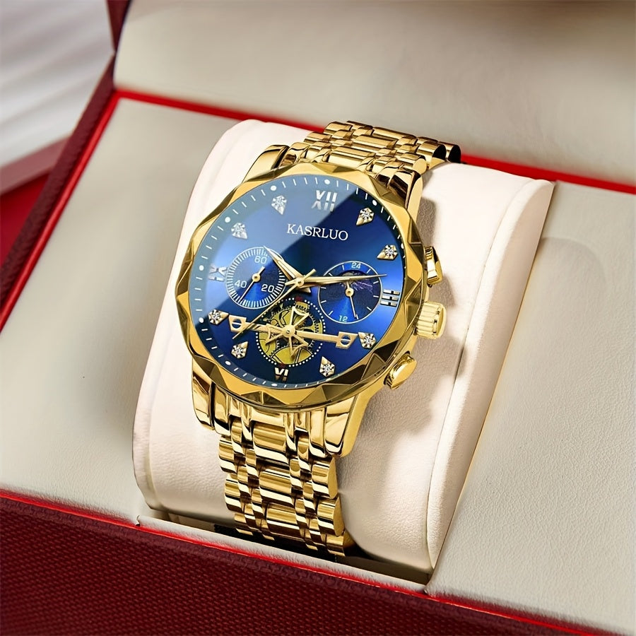 1pc Men'S Stainless Steel Quartz Watch with IPX7, Luminous Display, Rhinestone Accents, Scratch-Resistant Dial, Date Window & Chronograph Function - Stylish Casual Timepiece for Casual Attire, Everyday Timepiece | Luminous Wa