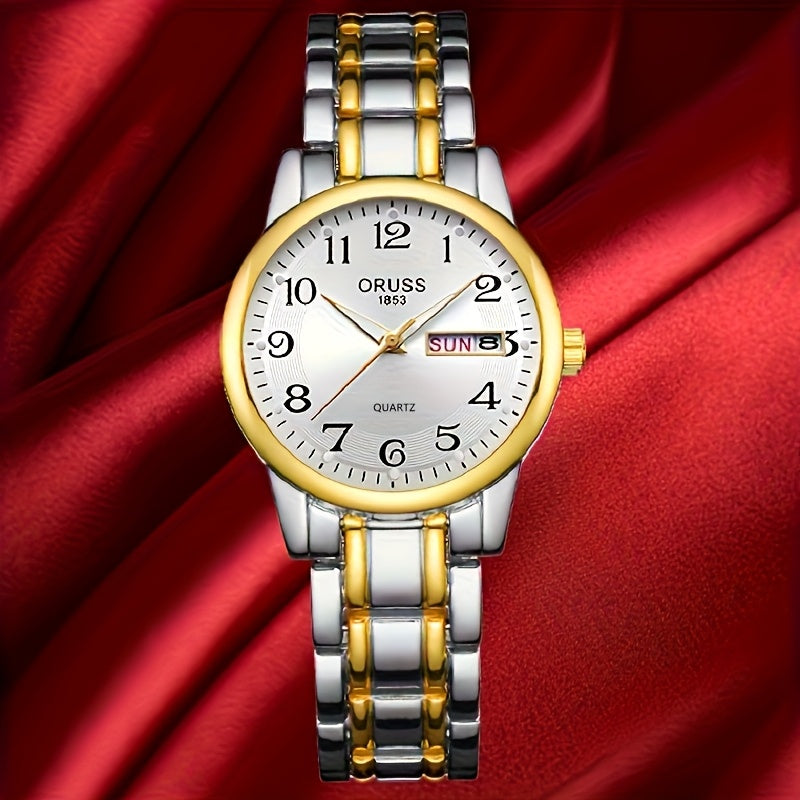 Elegant Women's Quartz Watch - Stainless Steel Band, Alloy Case with Dual Calendar Feature, Non, Round Shape