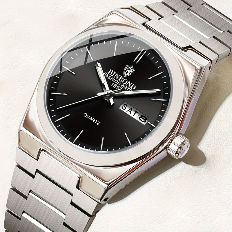 BINBOND Women'S Stainless Steel Quartz Watch - IP67, Luminous Chronograph, Calendar, Durable Zinc Alloy Case, Elegant Design for Casual Attire, Casual Watch | Elegant Watch Design | Quartz Movemen