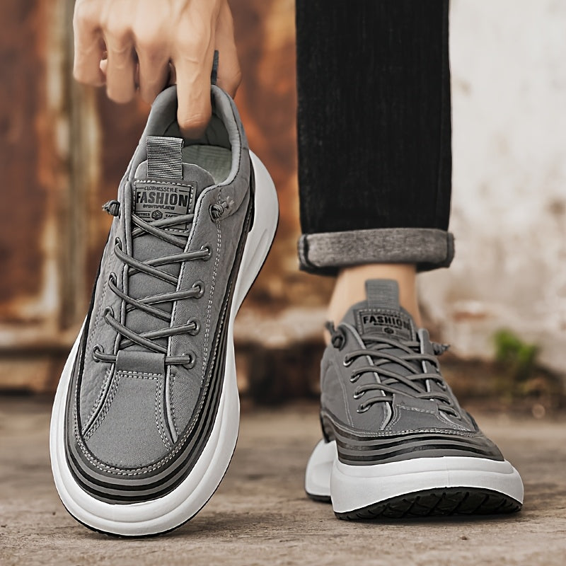 Men's Slip-On Casual Sneakers - Breathable Comfortable Low-Top Shoes with Elastic Panels, PU Upper & PVC Sole for Outdoor Hiking, Running, Daily Wear - All-Season Versatile Streetwear, Hiking Street Shoes, Modern Street Shoes