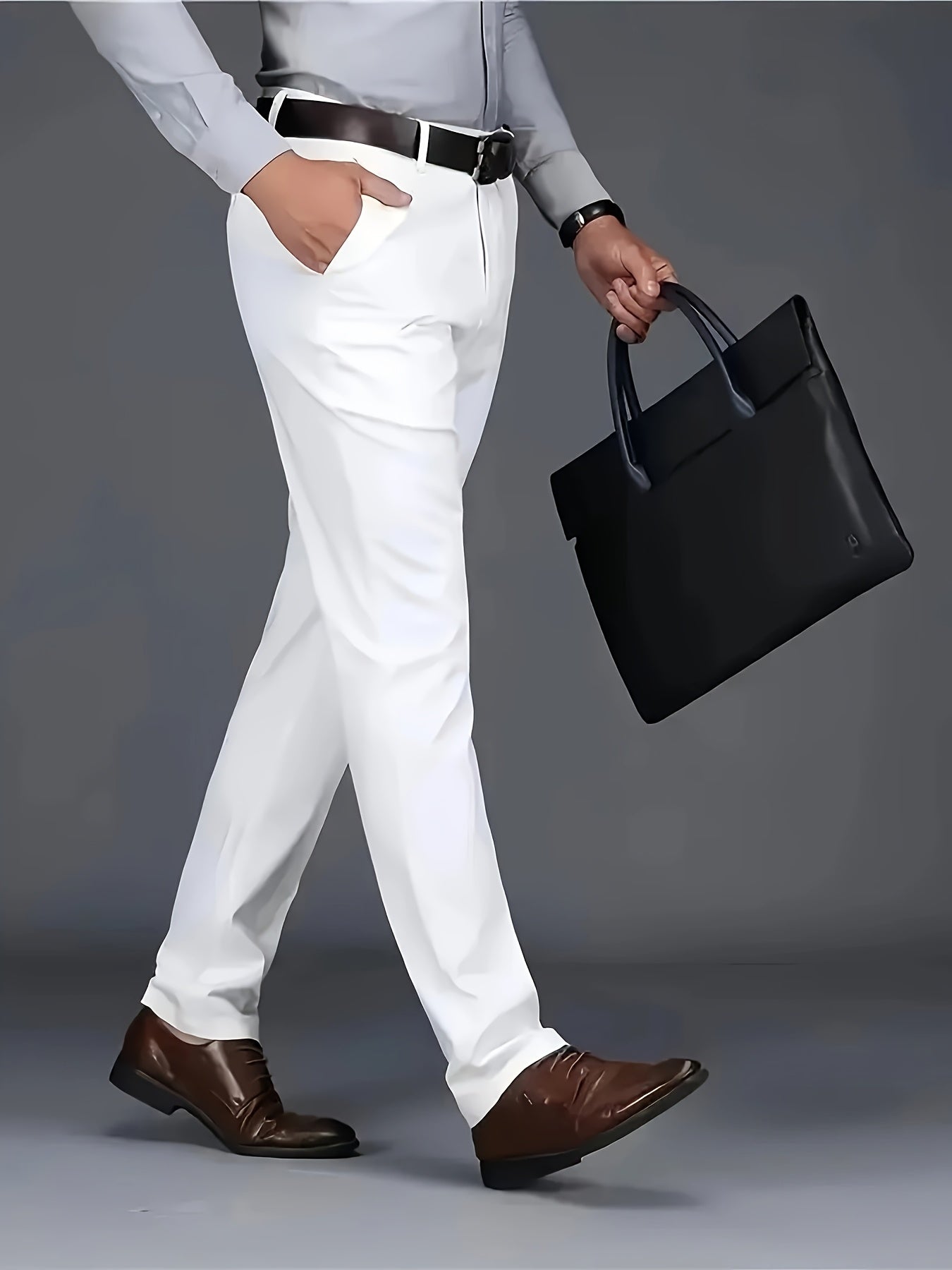 Four Seasons Men's New Casual Formal Pants Business Style Trendy Casual Long Pants Fashionable Versatile Men's Elastic Western Pants Comfortable Classic Design Casual Wear