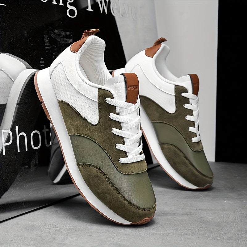 Men'S Breathable Athletic Sneakers - Lightweight, Soft, Non-Slip Running Shoes with EVA Sole for Sports, Travel & Casual Wear - White & Brown Two-Tone Design, Lace-Up Low Tops, All-Season Comfort, Sports Footwear, Sleek Sport