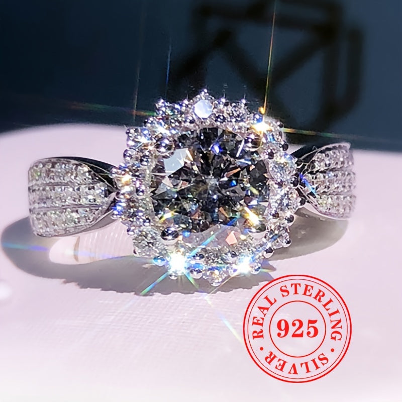 A 4.2g S925 Sterling Silver Inlaid With Super Shiny Zirconia Flower Ring, Suitable For Ladies To Wear At Romantic Weddings, Banquets, And Daily Occasions. This High-end Jewelry Ring Is A Perfect Valentine's Day Gift.