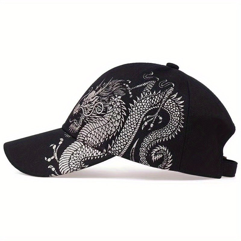1pc Unisex Sunshade Breathable Adjustable Baseball Cap With Dragon Print For Outdoor Sport, Ideal choice for Gifts