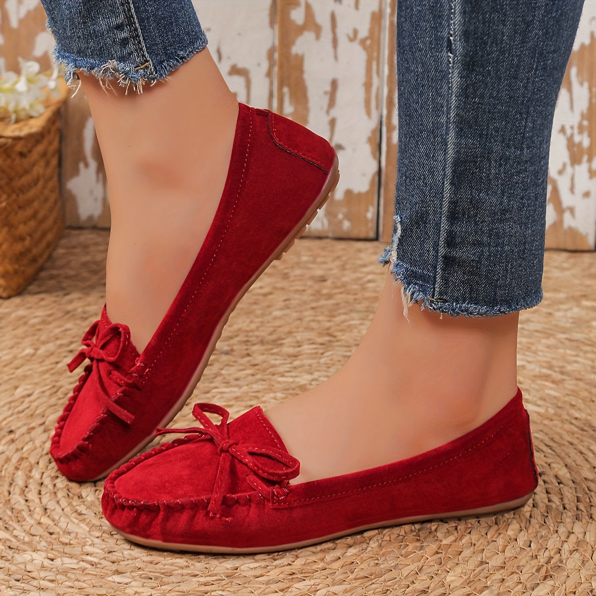 Women's Casual Slip-On Sneakers With Butterfly Knot, Breathable And Lightweight, Rubber Outsole, Fleece Lining, Perfect For Autumn