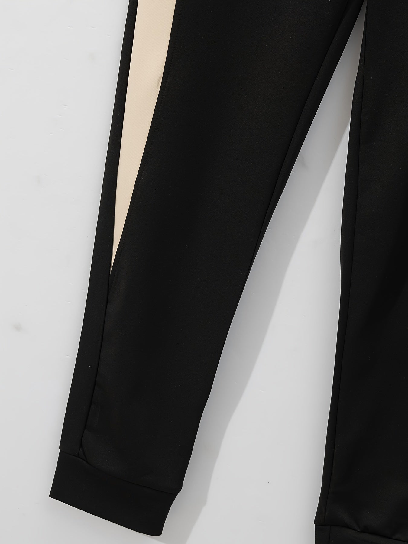 Men's Casual Baseball Jacket & Pants Set - Color Block, Polyester, Button-Up with Belt Detail for Spring/Fall