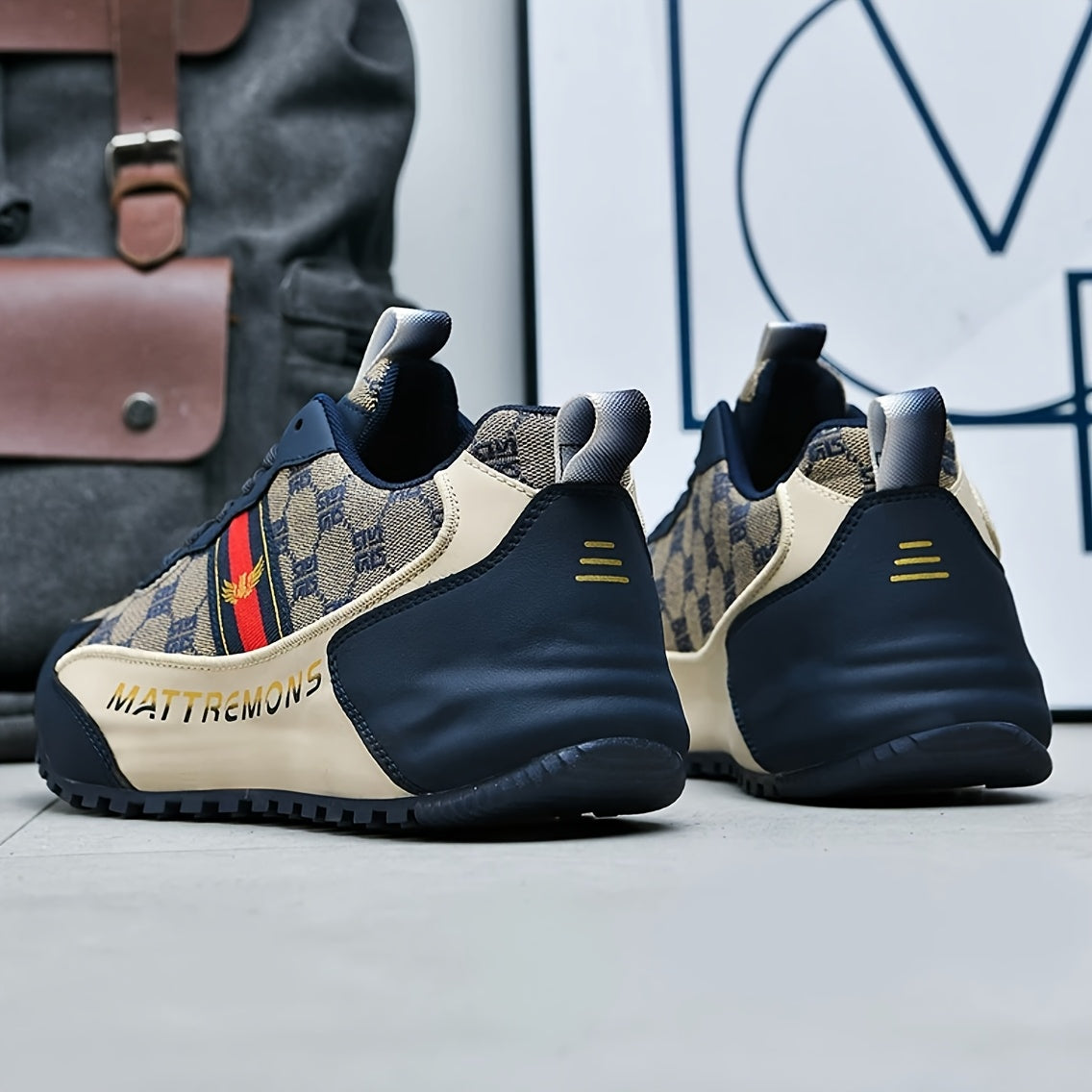 Men'S Luxury High-Top Sneakers - Stylish Black & Beige Design with Golden Accents, Lace-Up Casual Shoes for Spring/Fall, Comfortable Fabric Upper & Rubber Sole, Everyday Footwear | Luxury Sneakers | Rubber Sole Sneakers