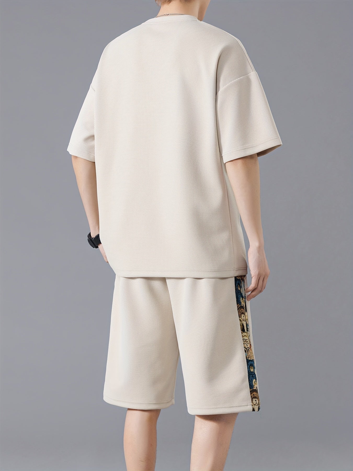 Men's Summer Casual Fashion Set: Embroidered Loose-Fit T-Shirt & Shorts - Breathable Polyester Blend, Non-Stretch Fabric, Pineapple, Sports Set
