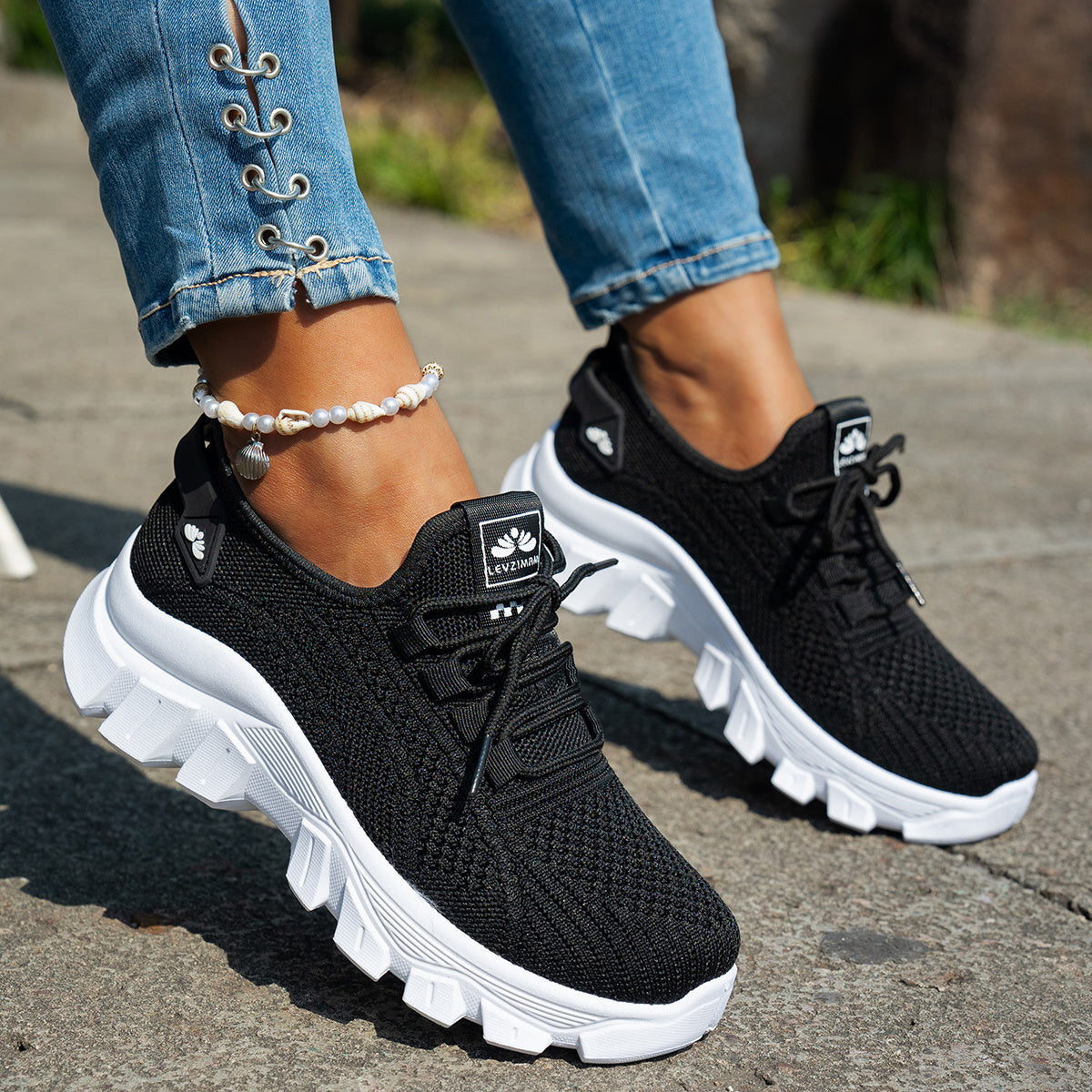 Women'S Breathable Knit Sneakers - Lightweight, Comfortable Low-Top Running Shoes with Soft Sole for All Seasons